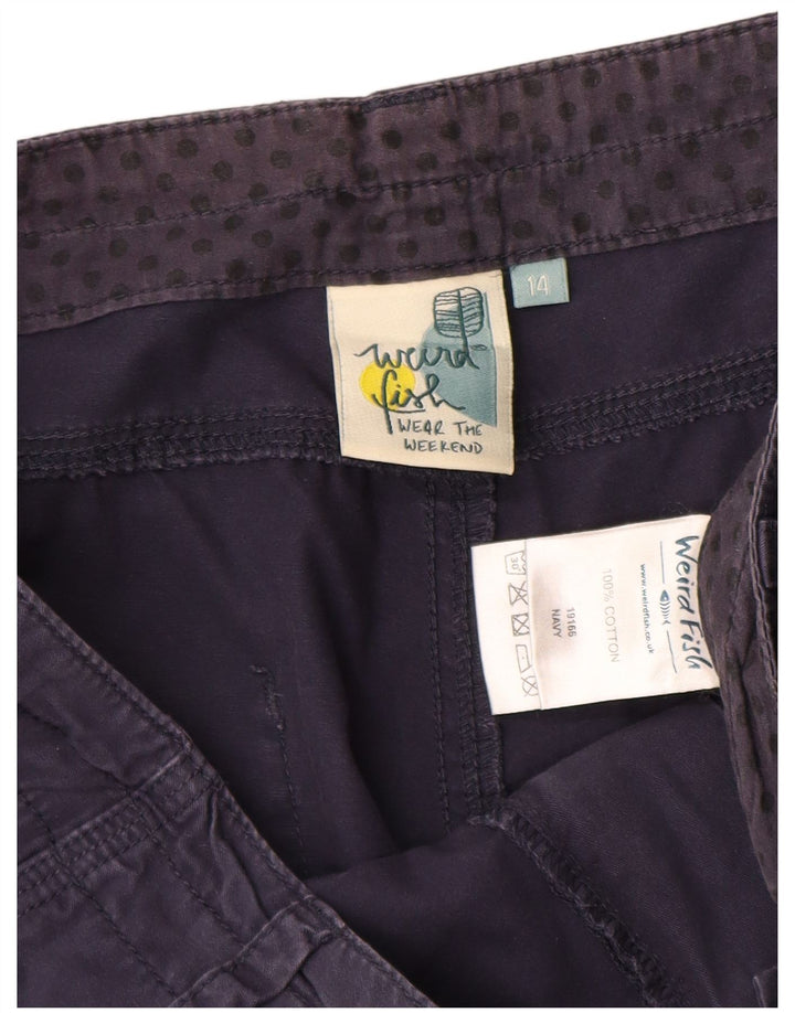 Calça capri feminina WEIRD FISH Reino Unido 14 grande W34 azul marinho algodão