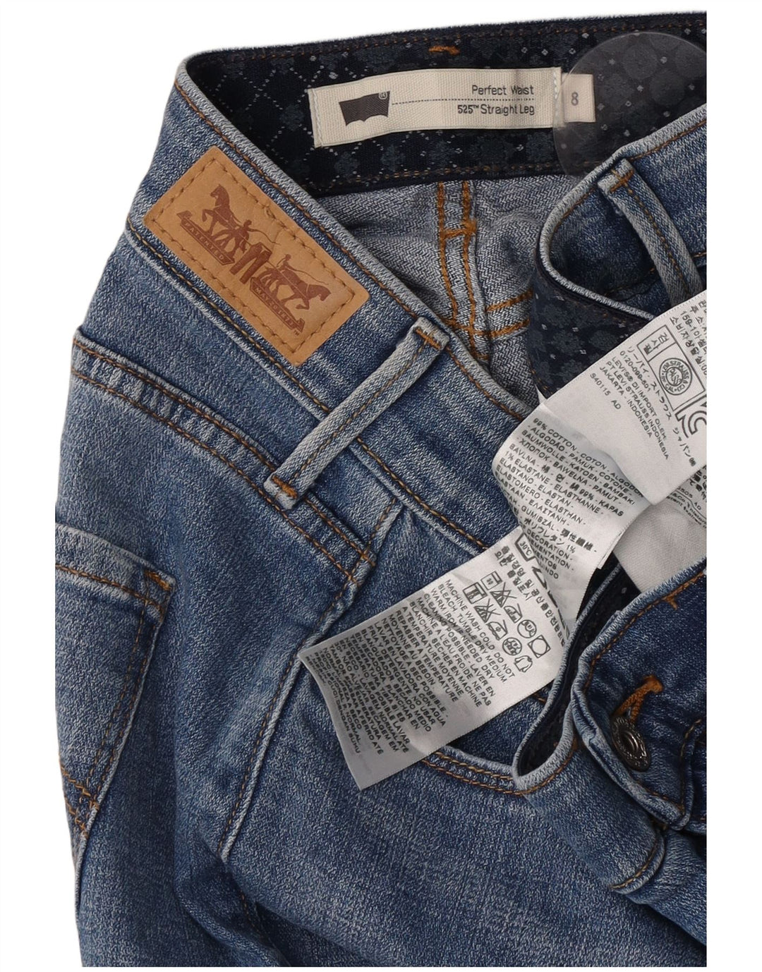 Calça jeans feminina Levi's 525 Straight US 8 médio W30 L30 azul algodão