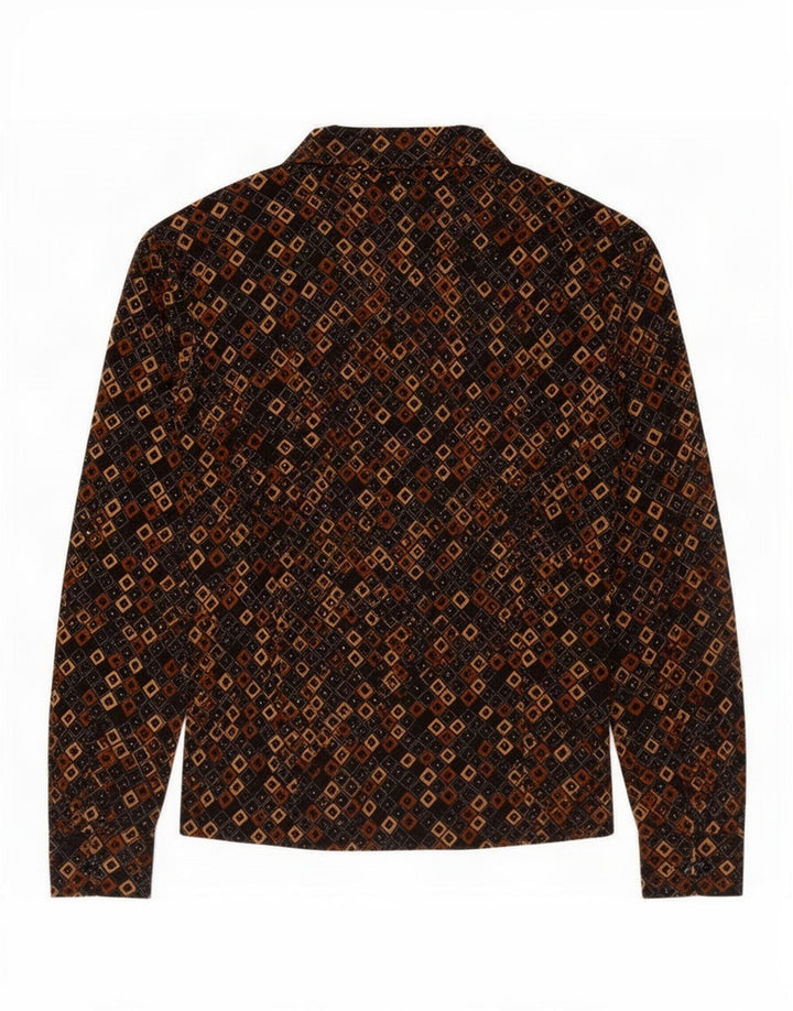 Blusa feminina vintage UK 12 média preta geométrica