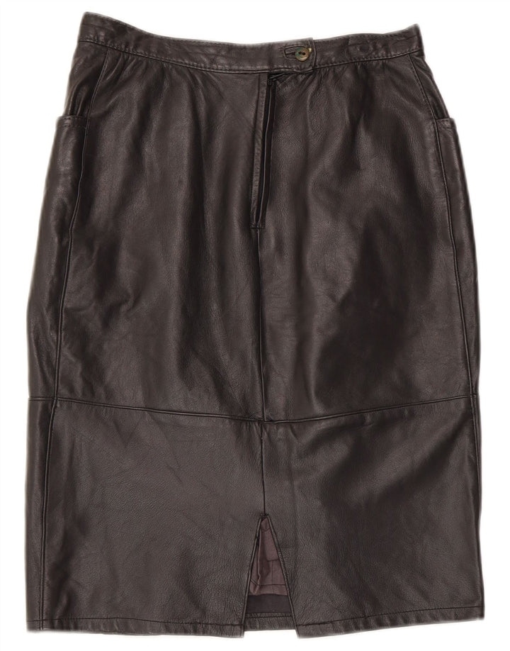 Saia de couro feminina vintage W26 pequena couro preto