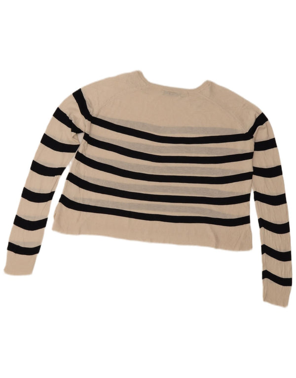 Suéter feminino Zara com gola canoa e gola redonda, pequeno, branco, listrado