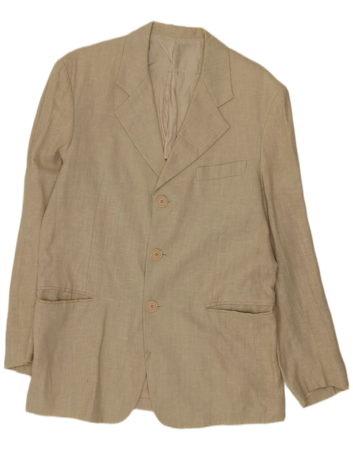 Jaqueta blazer masculina vintage com 3 botões UK 38 linho bege médio