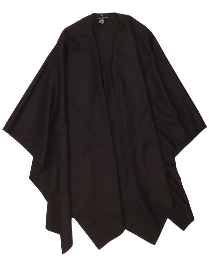 Poncho assimétrico feminino vintage, tamanho único, lã preta