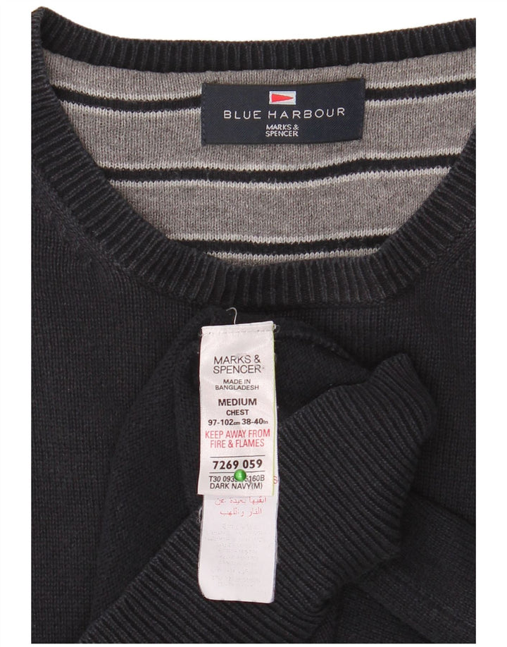 Suéter masculino Marks & Spencer Blue Harbor com gola redonda, azul marinho médio