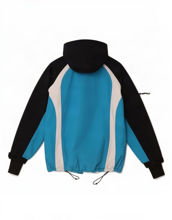 Jaqueta de esqui vintage feminina com capuz UK 14 Medium Blue Colourblock Nylon