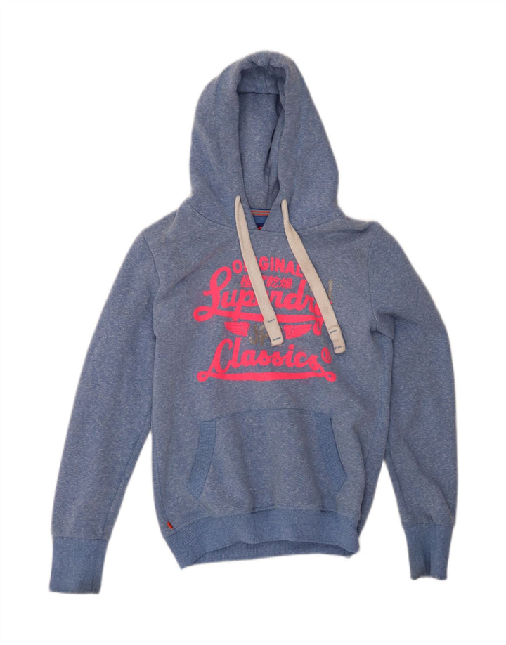 Superdry feminino gráfico moletom com capuz UK 12 poliéster azul médio