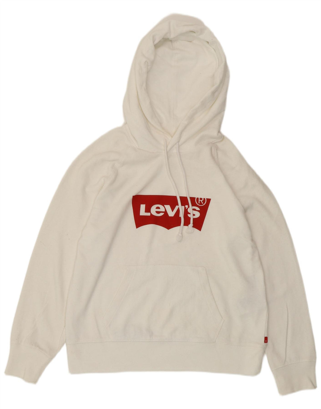 Suéter feminino com capuz e estampa grande da LEVI'S Reino Unido 10 pequeno algodão branco