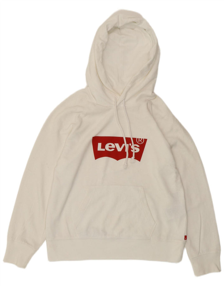Suéter feminino com capuz e estampa grande da LEVI'S Reino Unido 10 pequeno algodão branco