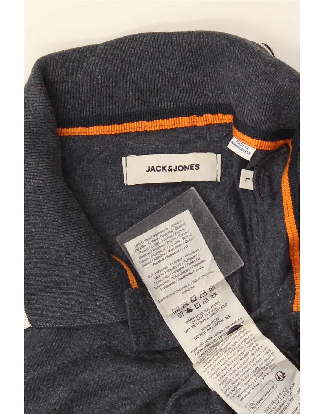 Camisa polo masculina JACK & JONES grande algodão listrado cinza