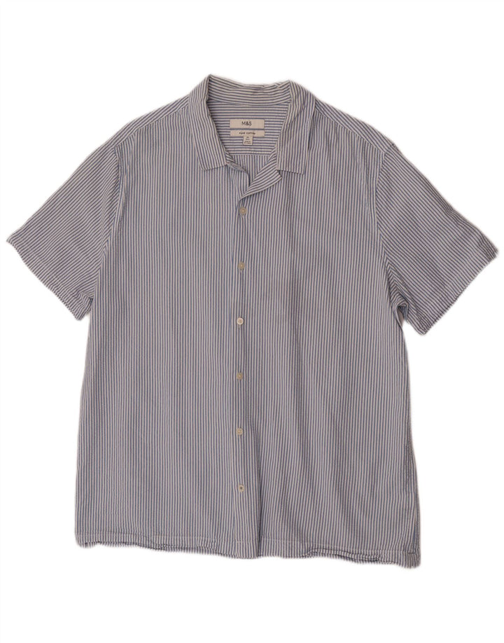Camisa masculina de manga curta Marks & Spencer XL algodão listrado azul