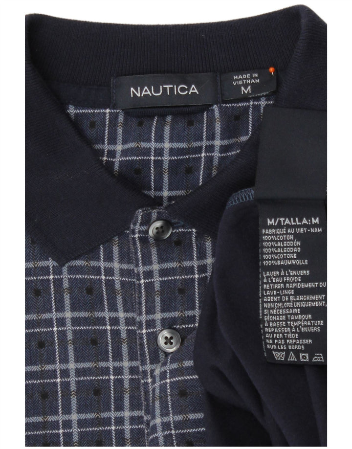 Camisa polo masculina Nautica de manga comprida, algodão xadrez médio azul marinho