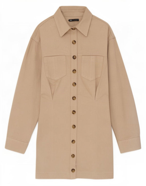 Vestido camisa feminino Zara UK 6 XS poliéster bege