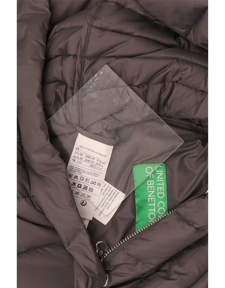 Casaco acolchoado com capuz feminino Benetton UK 12 nylon cinza médio