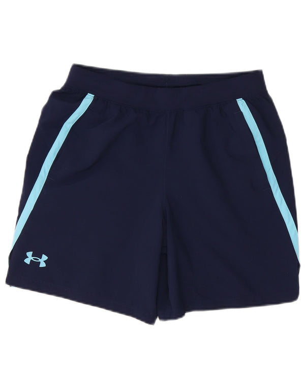 Shorts esportivos masculinos Under Armour 11-12 anos grande bloco colorido azul marinho