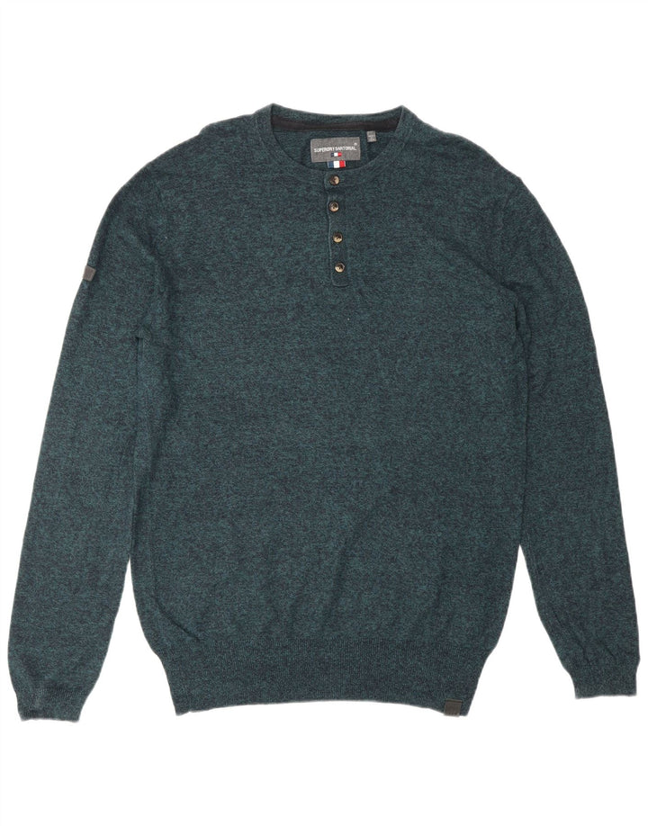 Suéter masculino SUPERDRY com gola redonda e algodão manchado azul pequeno