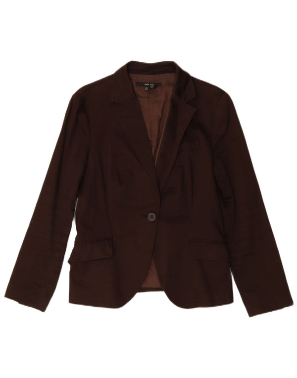 Jaqueta blazer feminina Zara com 1 botão Reino Unido 14 grande algodão marrom