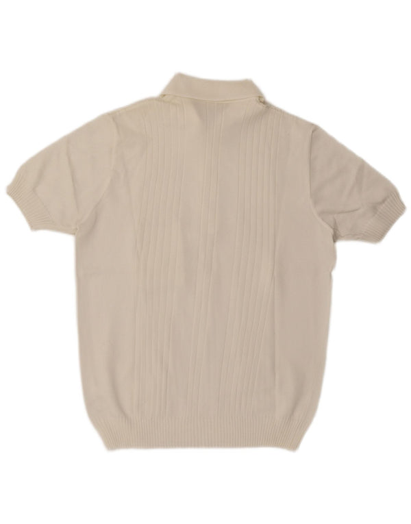 Suéter masculino vintage de manga curta com gola polo e branco médio