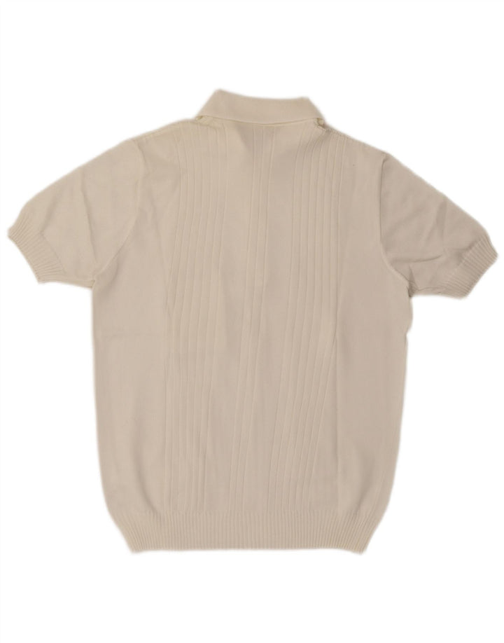Suéter masculino vintage de manga curta com gola polo e branco médio