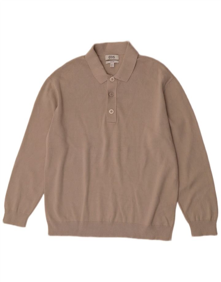 Cos Suéter masculino relaxado com gola polo e algodão bege médio