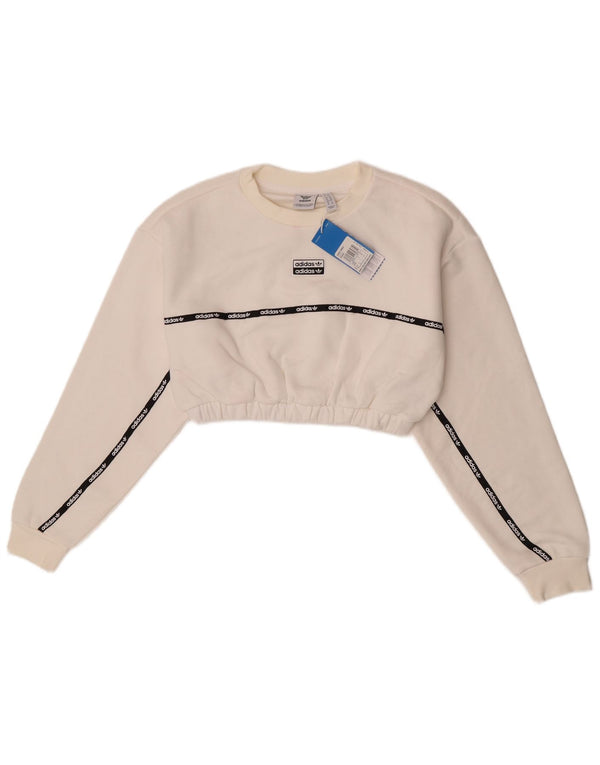 Adidas Womens Crop Graphic Moletom Jumper UK 8 Small White Colourblock