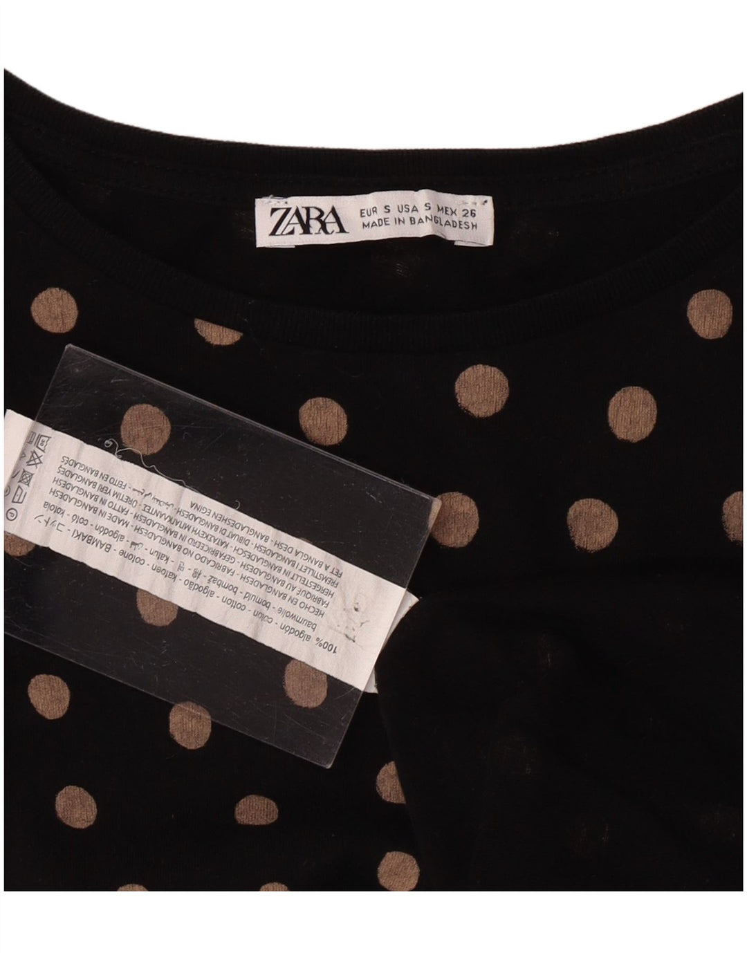 Camiseta feminina ZARA UK 10 pequena bolinha preta algodão
