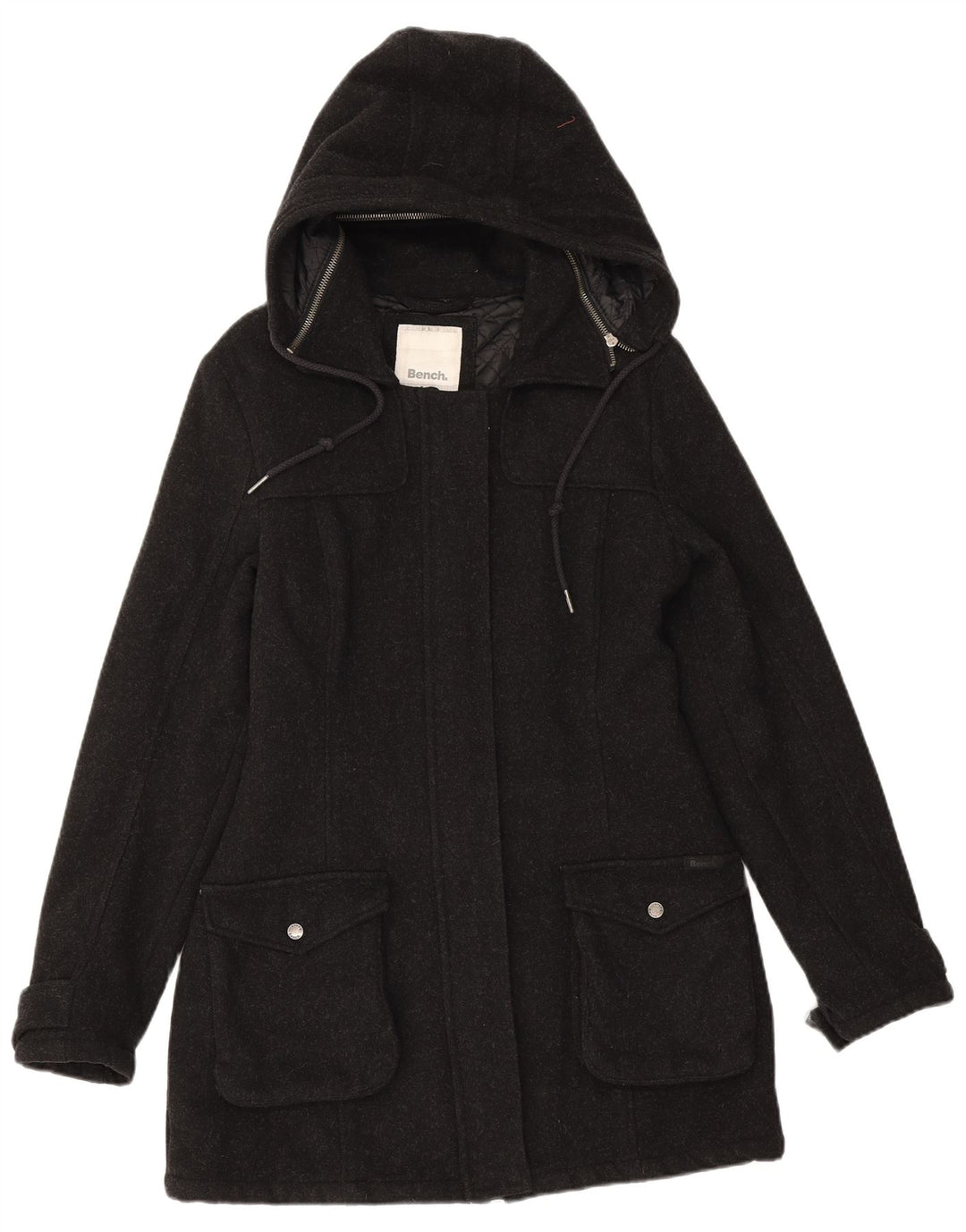 Sobretudo feminino com capuz Bench UK 14 lã preta média