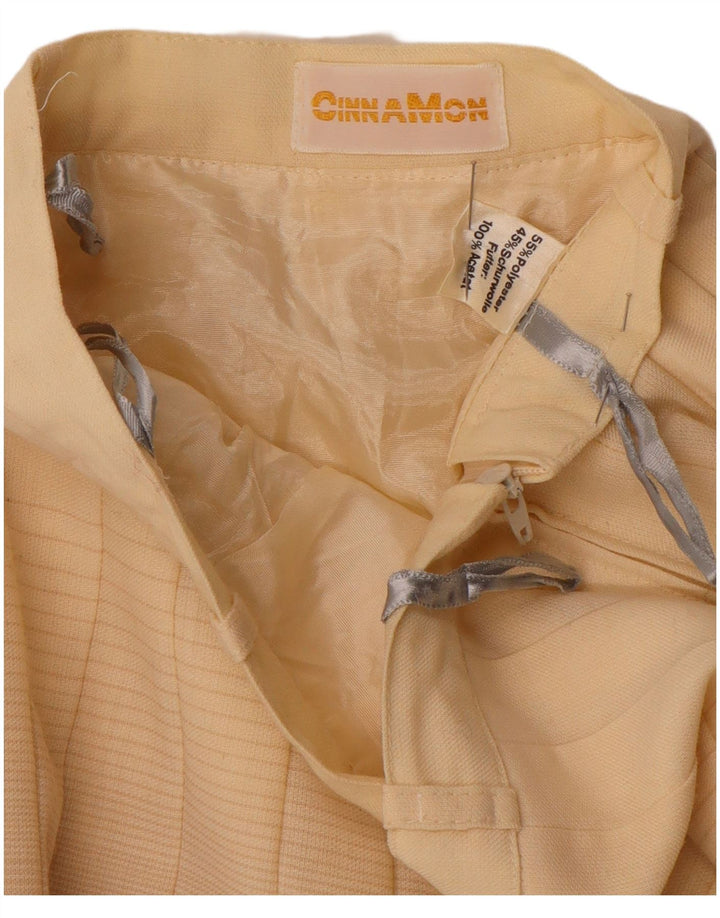 Saia plissada faca feminina vintage W26 poliéster listrado bege pequeno