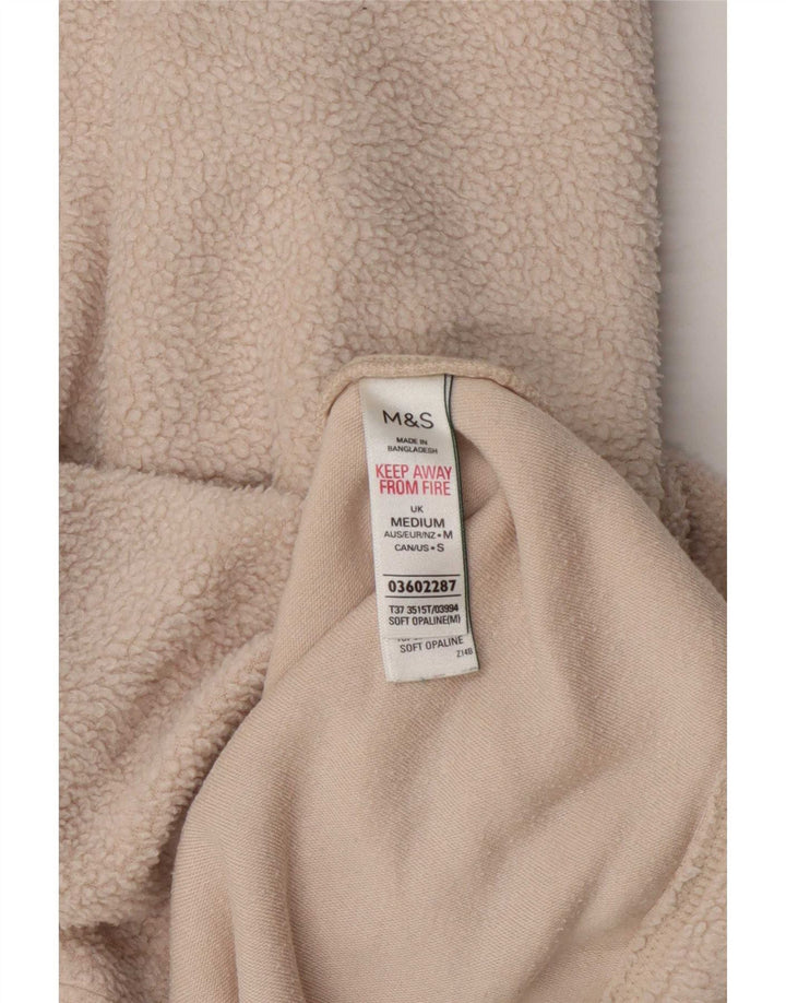 Suéter de lã feminino Marks & Spencer com gola redonda Reino Unido 14 médio bege
