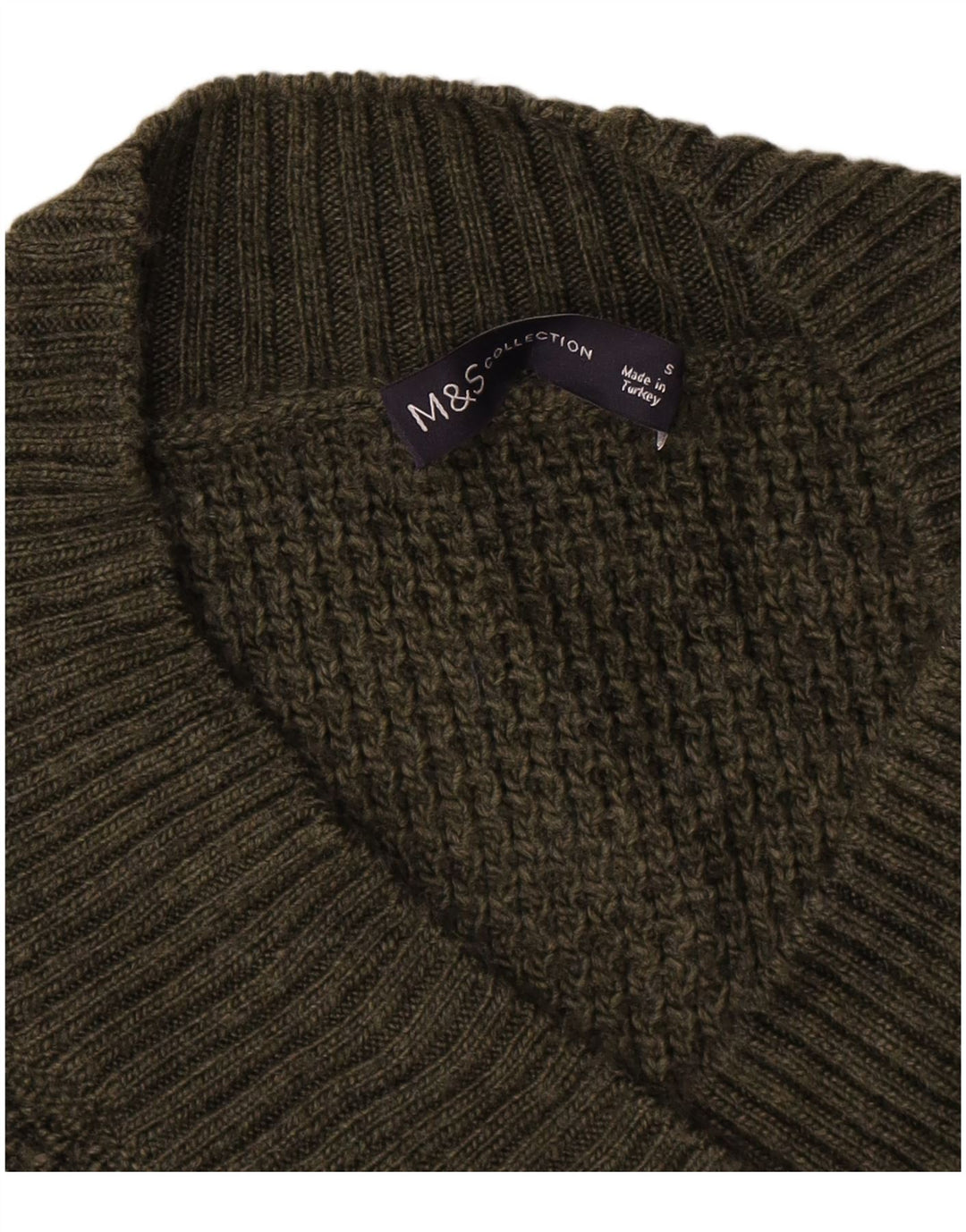 Suéter feminino Marks & Spencer grande com decote em V Reino Unido 10 pequeno verde