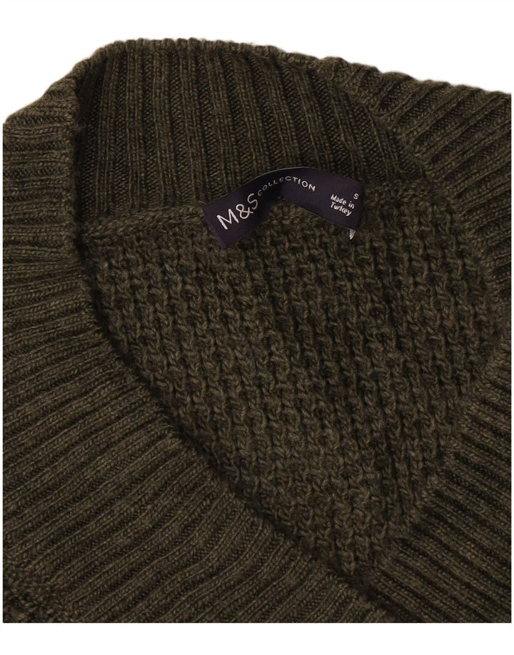 Suéter feminino Marks & Spencer grande com decote em V Reino Unido 10 pequeno verde