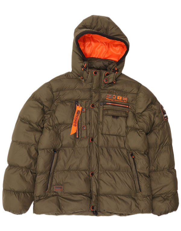 Norway Mens Hooded Padded Jacket UK 44 2XL Khaki Polyamide