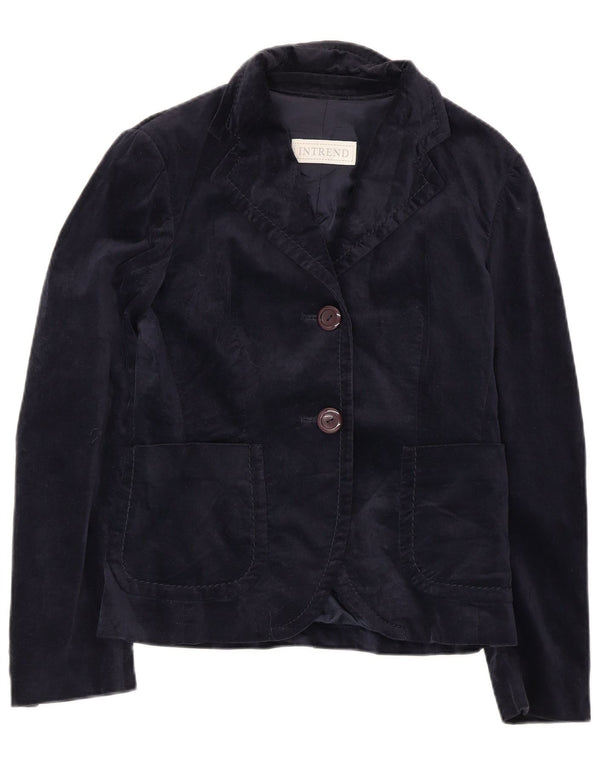 Jaqueta blazer feminina Intrend de veludo com 2 botões Reino Unido 10 pequena azul marinho rayon