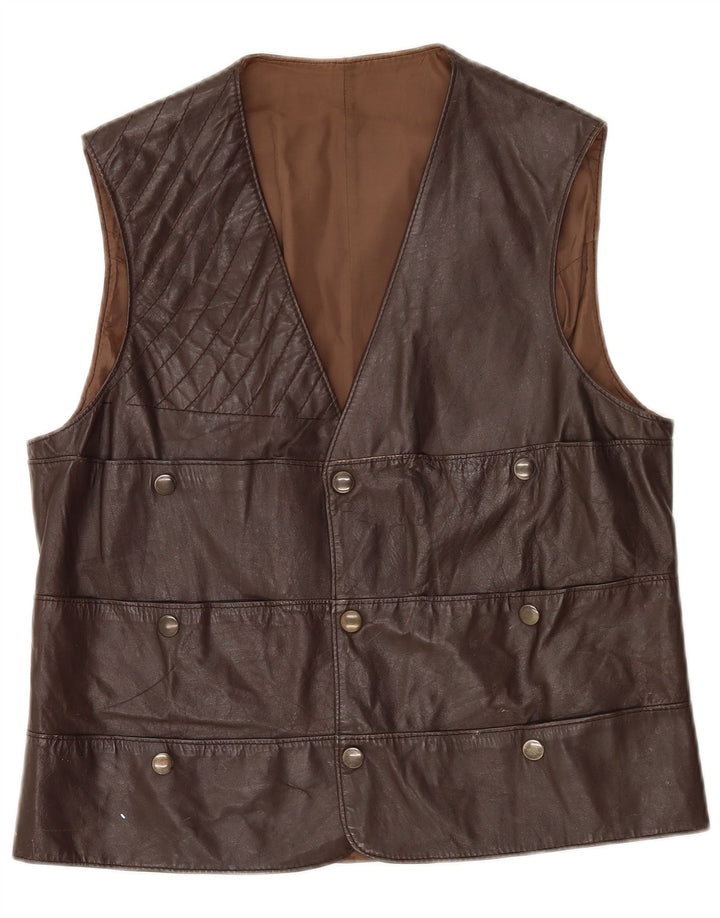 Colete de couro masculino vintage UK 36 pequeno marrom
