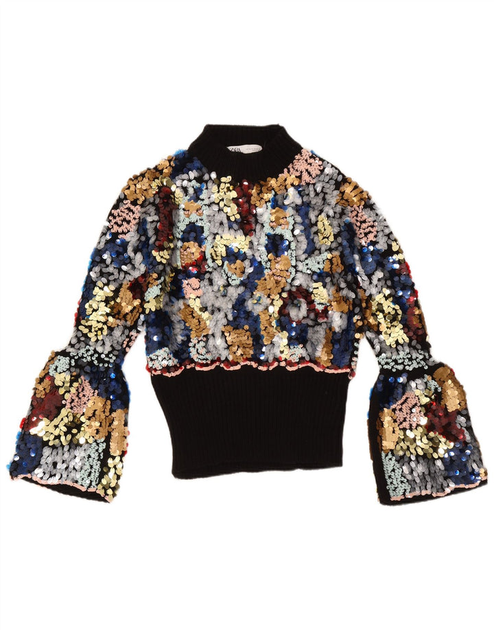 Suéter feminino Zara com gola tartaruga Reino Unido 12 médio multicolorido manchado