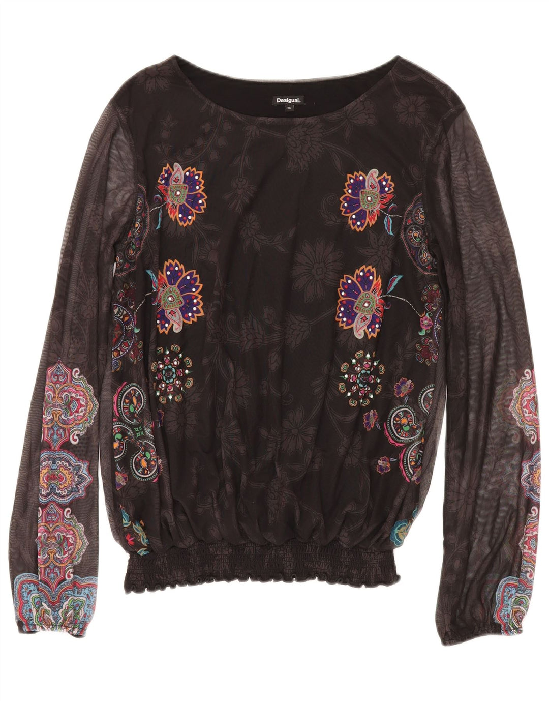 Blusa feminina de manga comprida DESIGUAL UK 12 médio preto floral