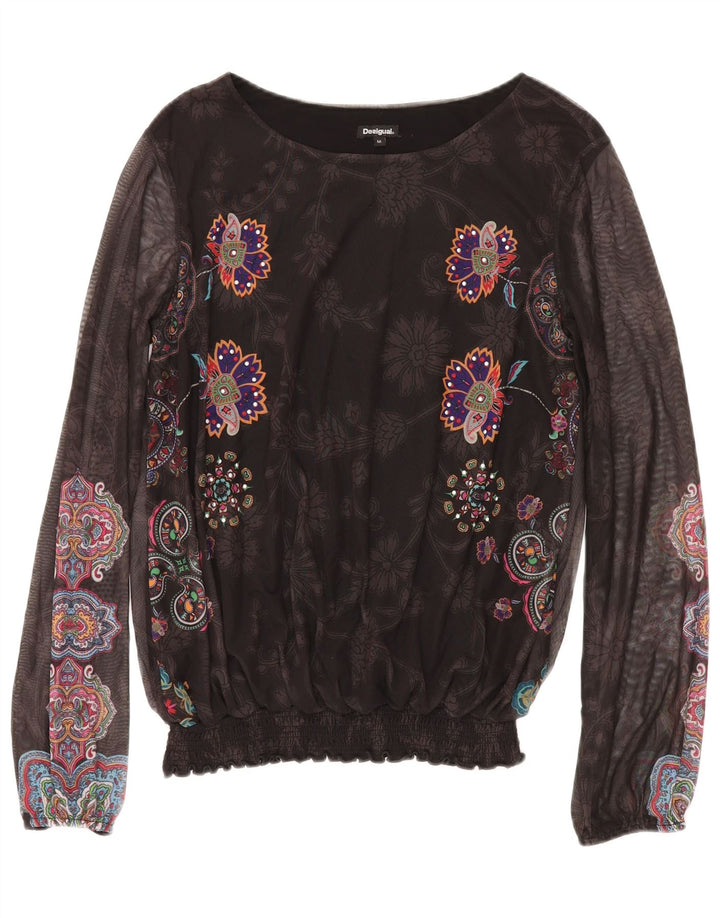 Blusa feminina de manga comprida DESIGUAL UK 12 médio preto floral