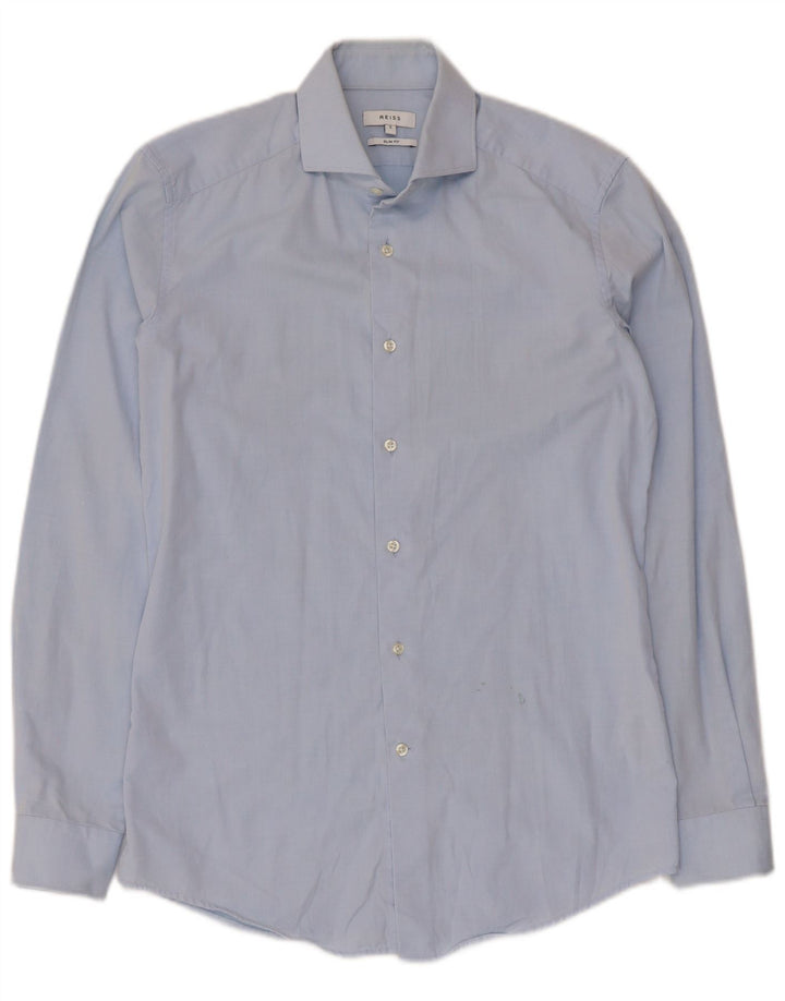 Camisa masculina Reiss Slim Fit pequena azul algodão