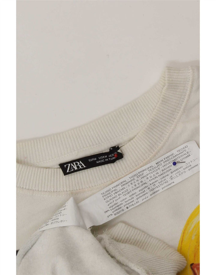 Zara moletom feminino com estampa abstrata jumper UK 14 médio off white