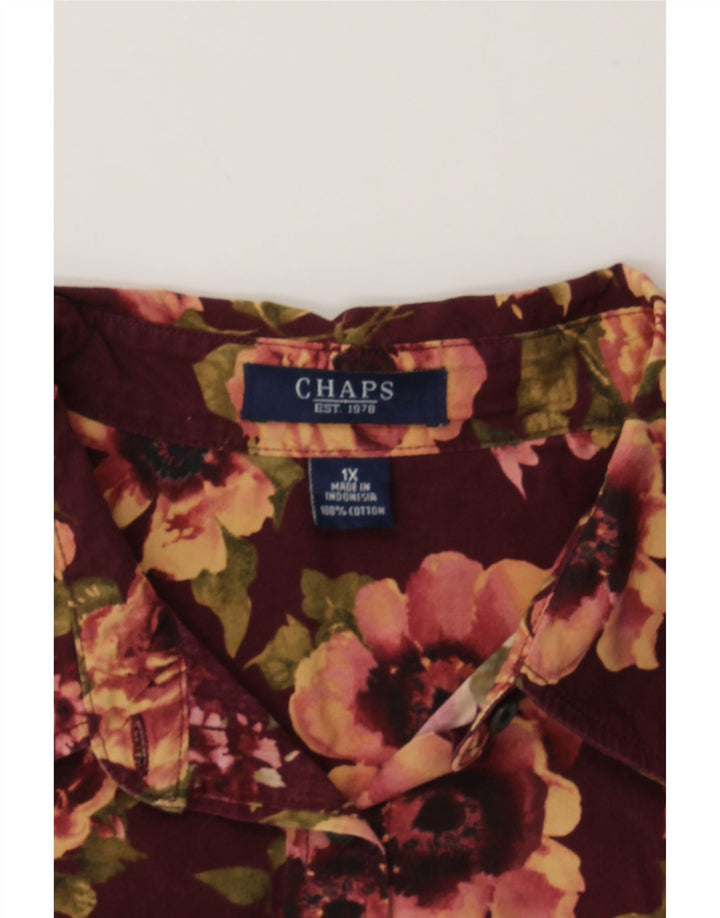 CHAPS Womens Shirt Blouse UK 18 XL Burgundy Floral Cotton Vintage Chaps and Second-Hand Chaps from Messina Hembry 