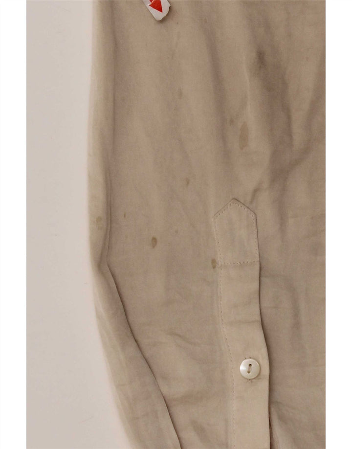 Camisa feminina Jigsaw UK 12 poliéster bege médio