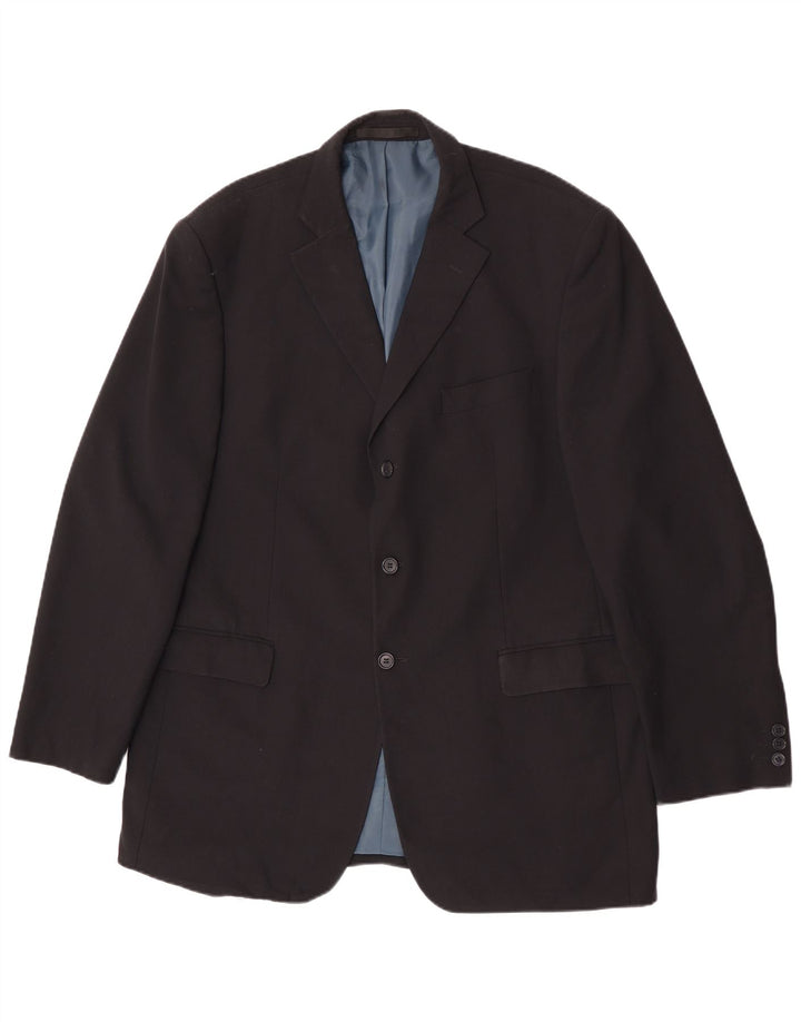 Jaqueta blazer masculina de 3 botões Marks & Spencer Reino Unido 44 XL azul marinho poliéster