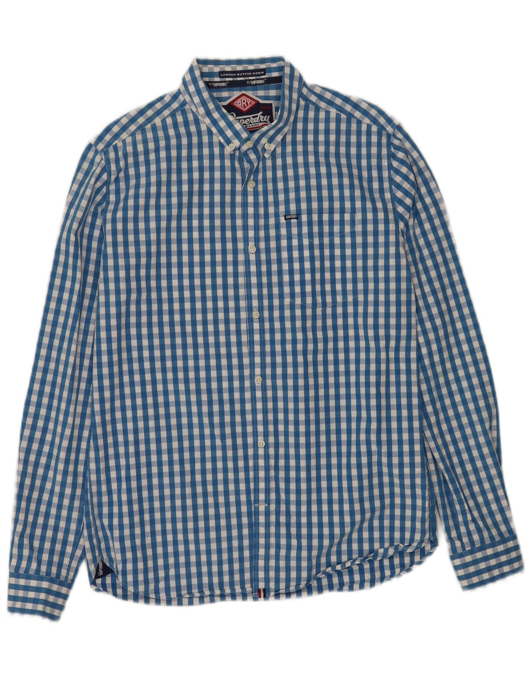 Camisa masculina Superdry XL azul algodão guingão