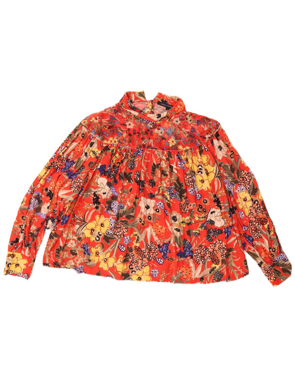 Blusa feminina de manga comprida French Connection UK 16 grande floral vermelho