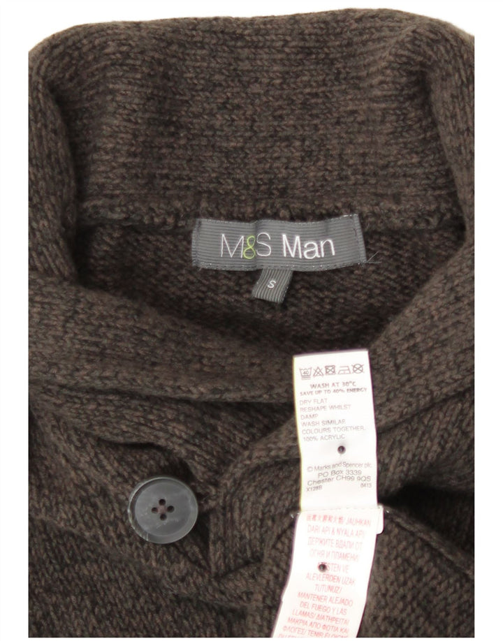 Suéter masculino Marks & Spencer com gola xale pequeno acrílico manchado marrom
