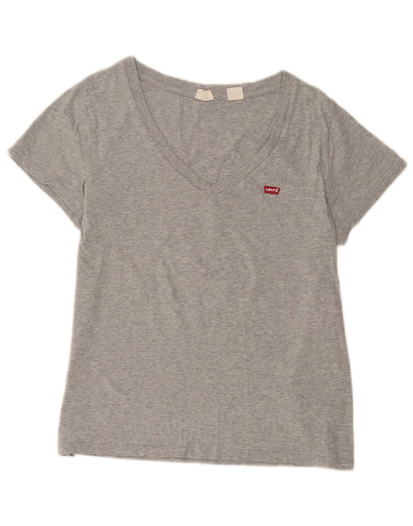 Camiseta feminina Levi's UK 14 grande algodão manchado cinza