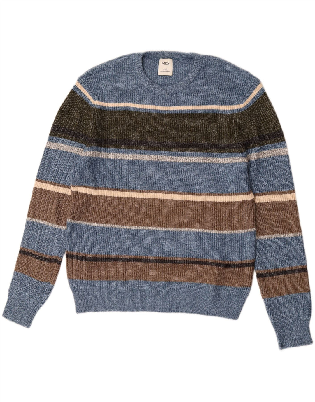 Suéter masculino Marks & Spencer com gola redonda em poliamida listrada azul médio
