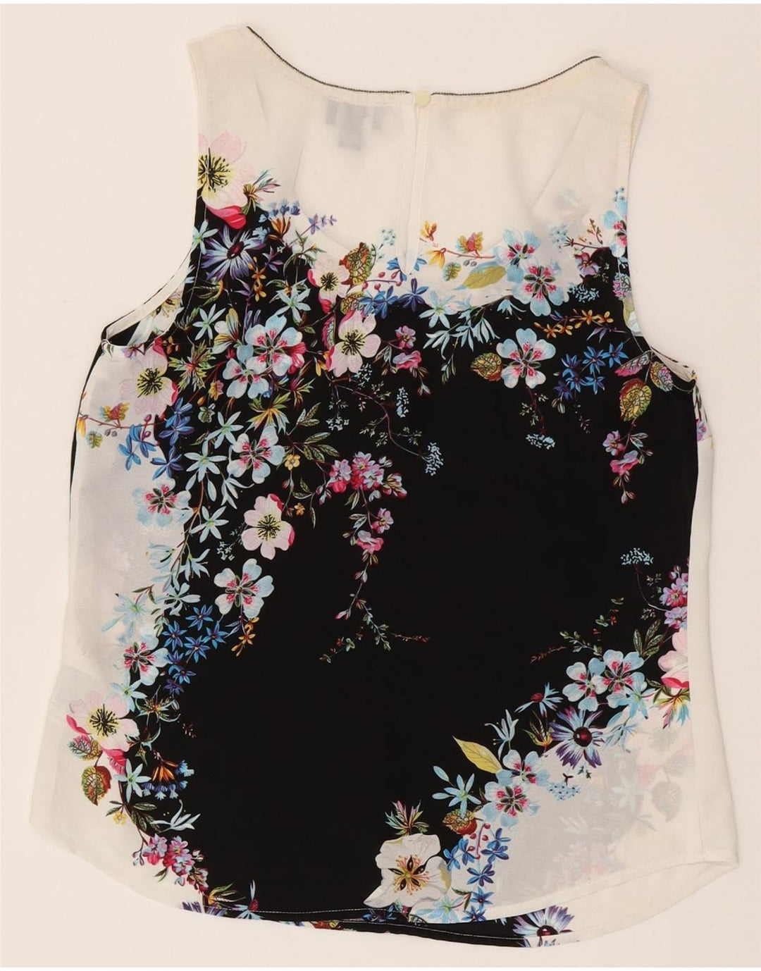 Blusa feminina sem mangas Oasis UK 8 poliéster floral branco pequeno