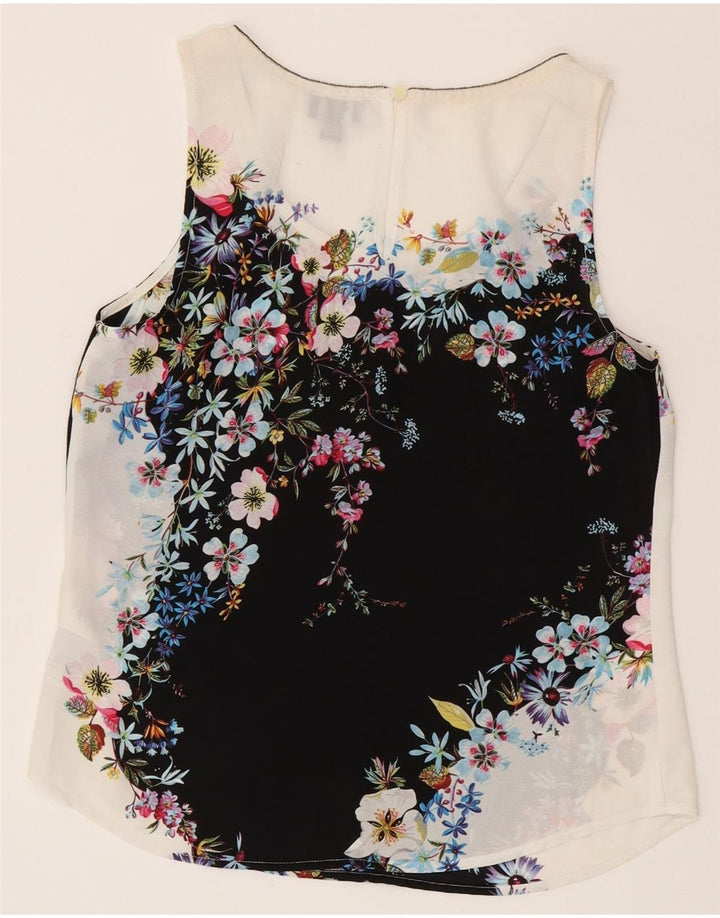 Blusa feminina sem mangas Oasis UK 8 poliéster floral branco pequeno