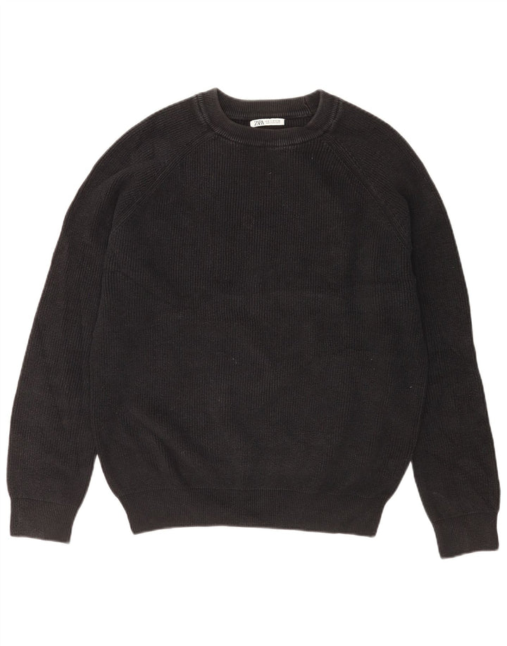 Zara Suéter masculino com gola redonda, algodão preto médio