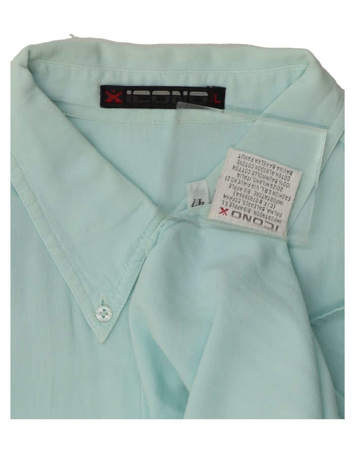 VINTAGE Mens Short Sleeve Shirt Large Blue Cotton Vintage Vintage and Second-Hand Vintage from Messina Hembry 